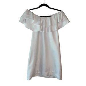 Julie Brown womens white ruffle off shoulder mini dress